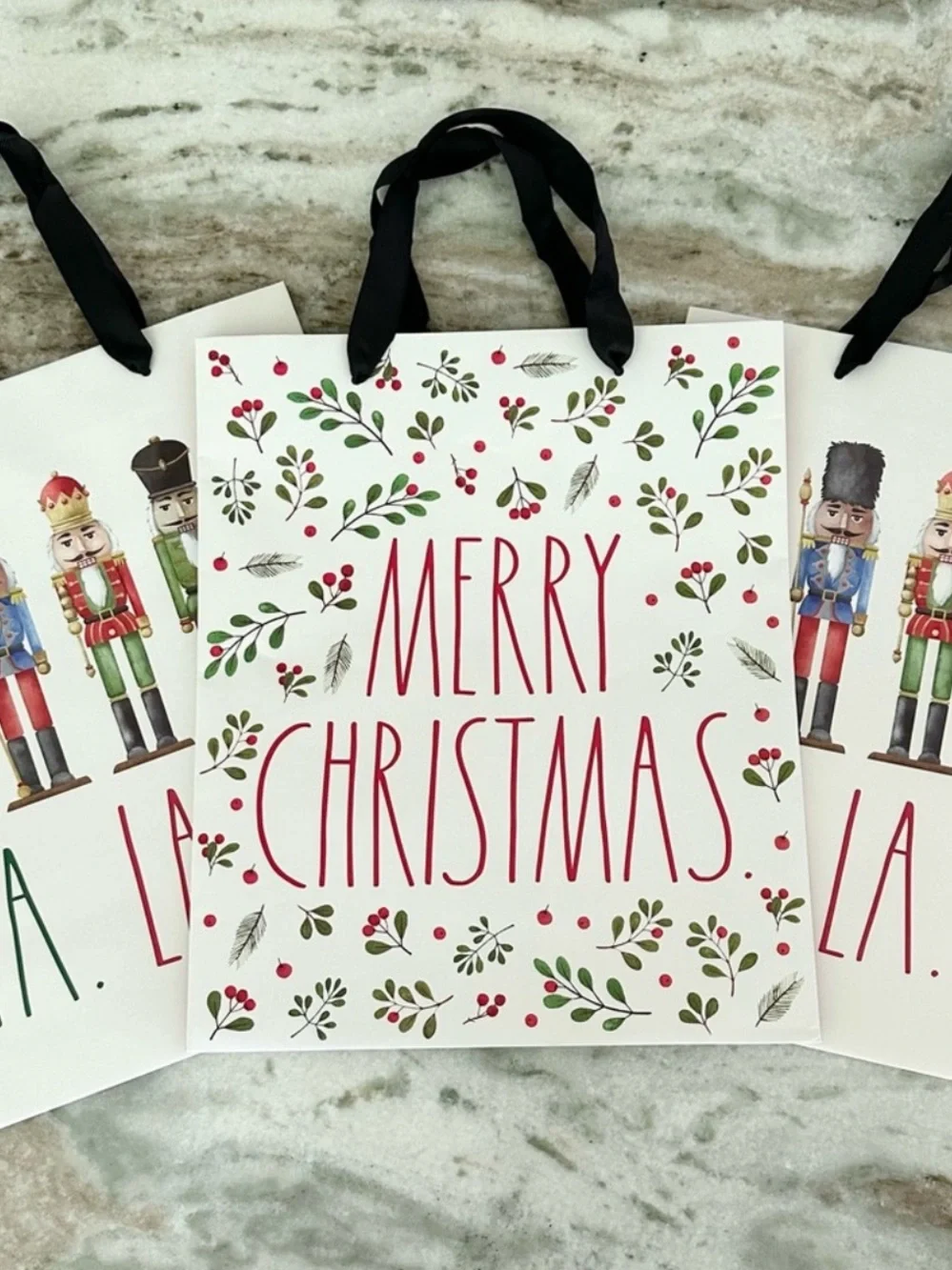Rae Dunn Nutcracker Merry Christmas Gift Bags Set of 3 - Holiday Gift Wrapping